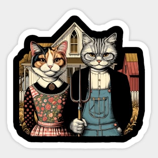 Retro American Gothic Cat Mom Cat Dad Gifts Funny Cat Sticker